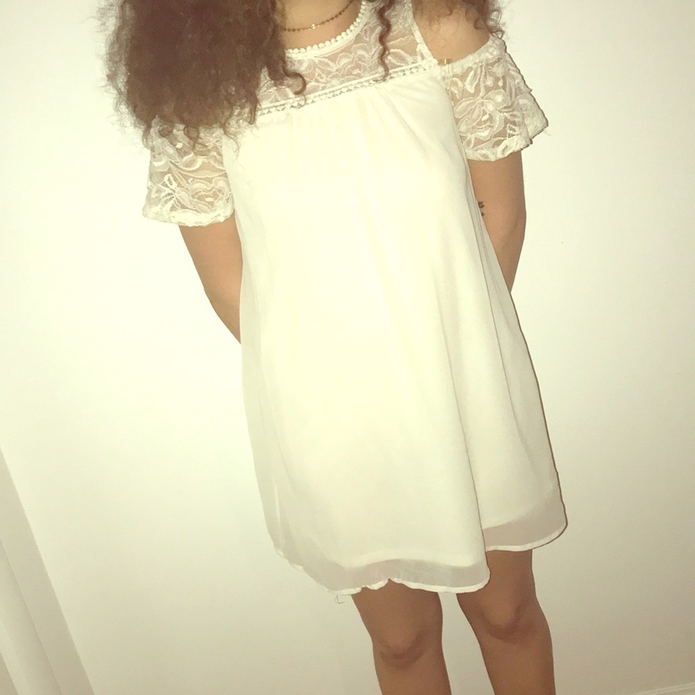 As U Wish White Cold Shoulder Lace Dress